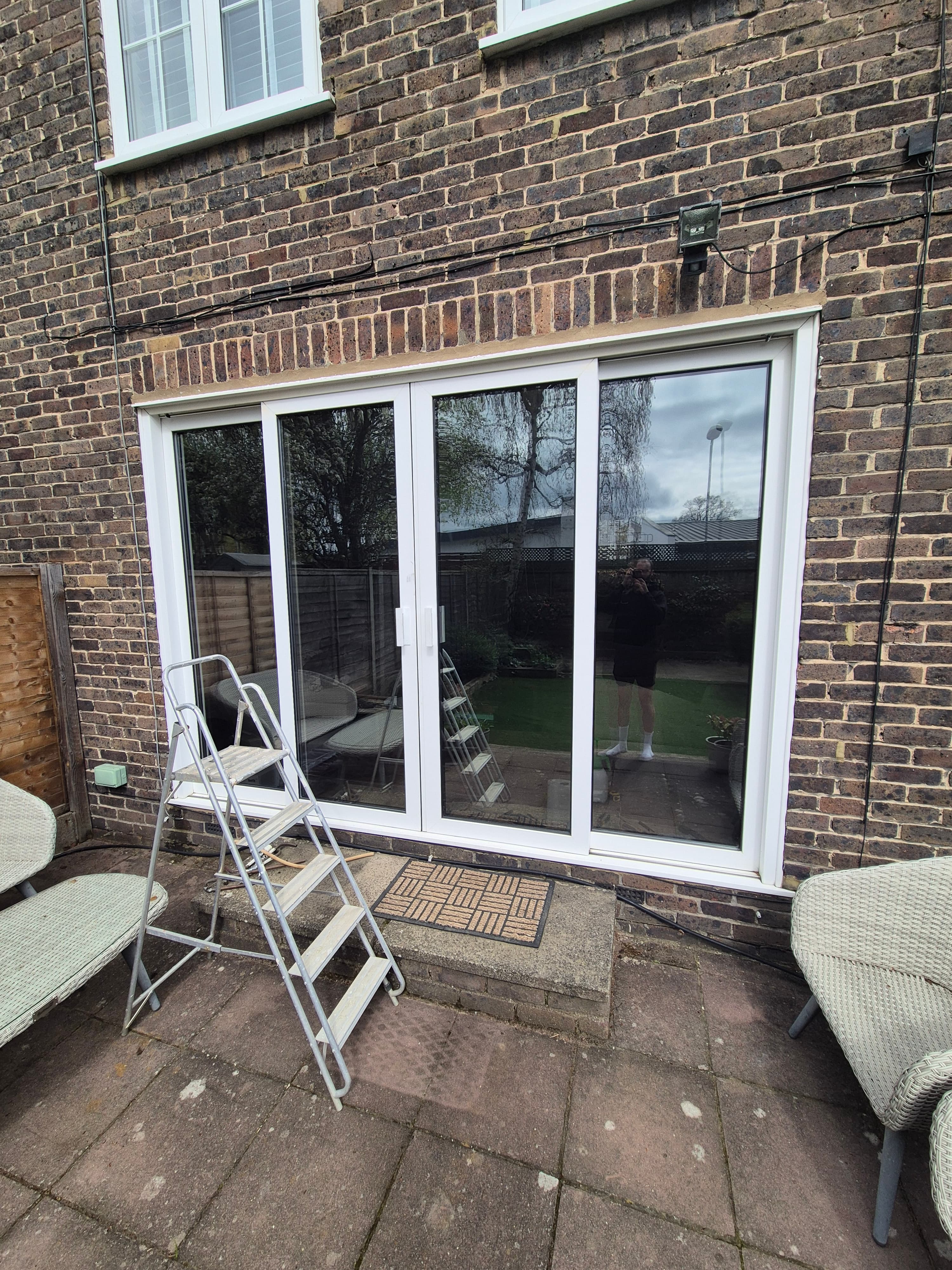 Oxford patio doors with Natural Sputtered window film installed, showing subtle finish and improved privacy
